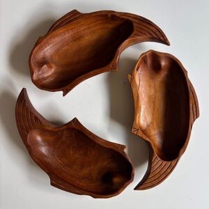 Vintage Wooden Fish-Shaped Bowls